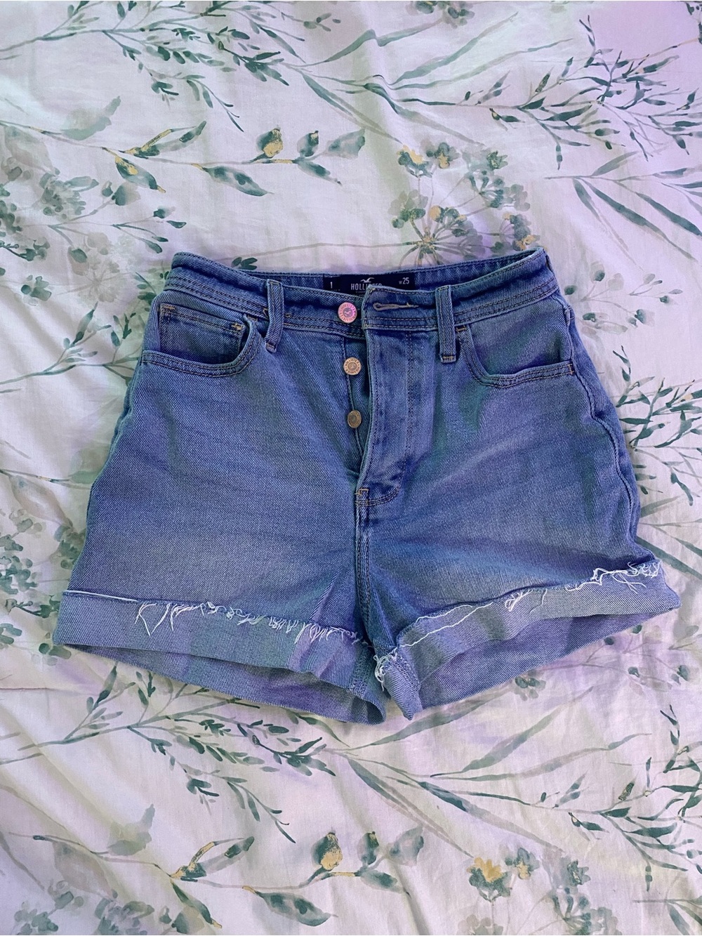 Hollister Size 1/25 High-Waisted Button-Front Light Blue Denim Jean Shorts